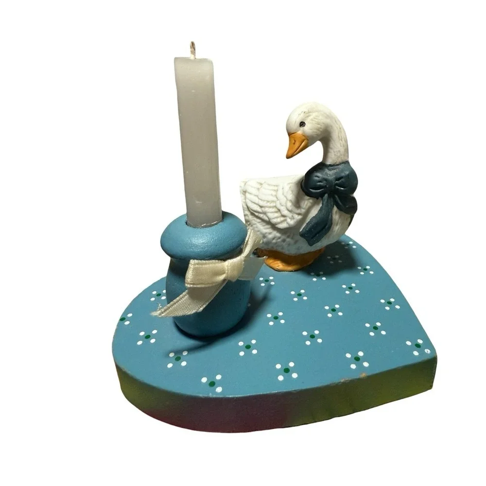 1980s cottage core Country Kitchen wooden porcelain blue goose candle decor